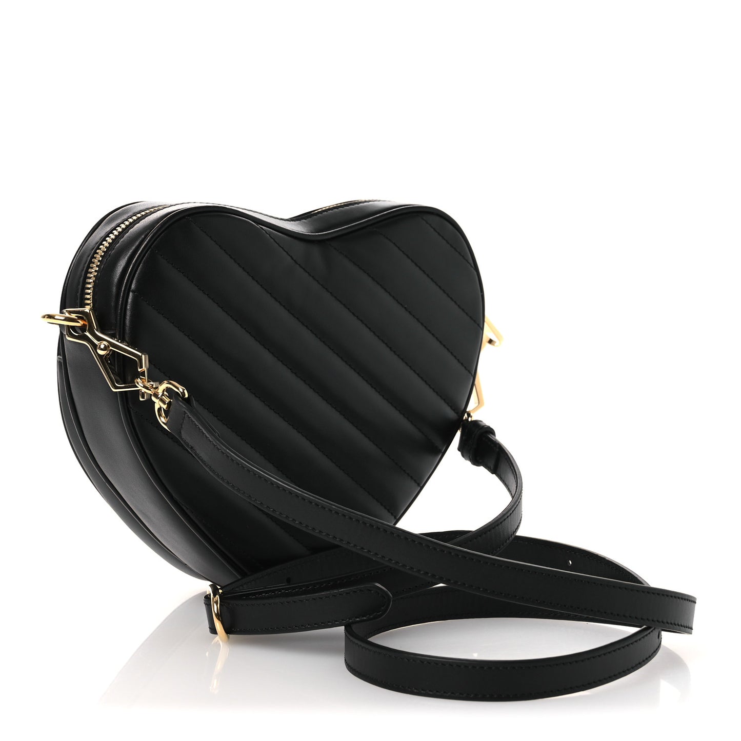 Calfskin Matelasse Diagonal Mini Interlocking G Heart Shoulder Bag Black