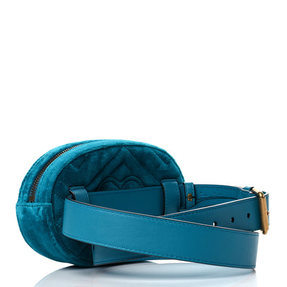 Gucci Velvet Matelasse Embroidered GG Marmont Belt Bag 85 34 Pavone Cyan 3 of 11
