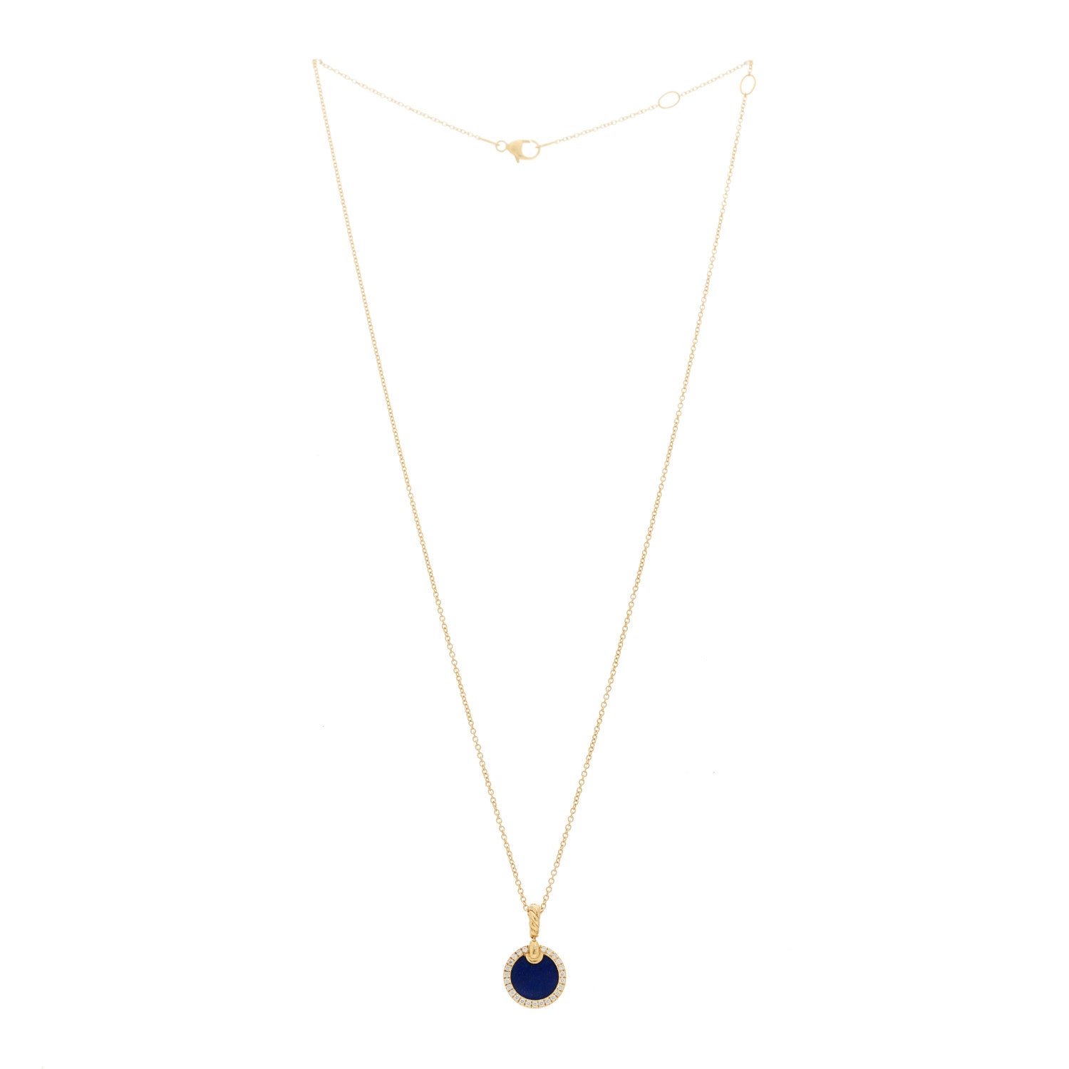 David Yurman 18K Yellow Gold Diamond Lapisl Lazuli Petite Elements Necklace 3 of 4