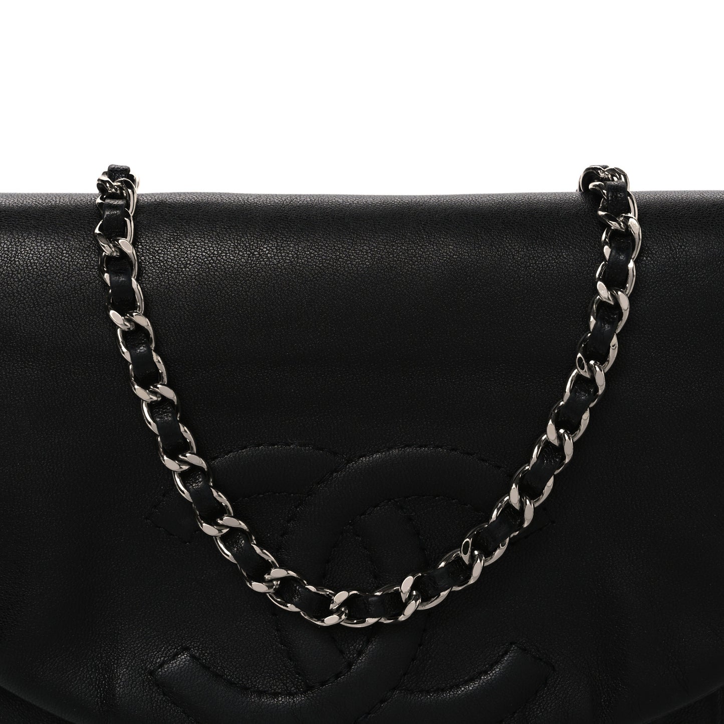 Lambskin Half Moon Wallet On Chain WOC Black