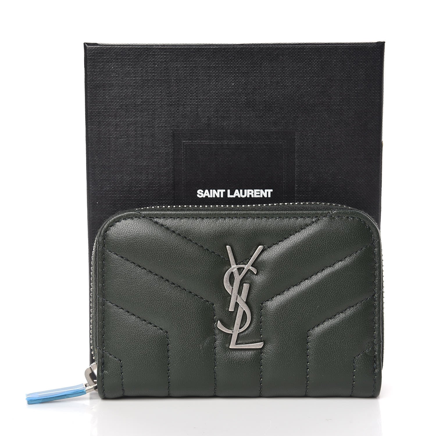 Saint Laurent Lambskin Y Quilted Monogram LouLou Zip Coin Purse New Vert Fonce 7 of 7