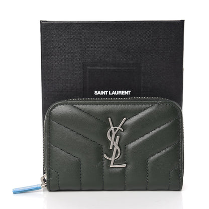 Saint Laurent Lambskin Y Quilted Monogram LouLou Zip Coin Purse New Vert Fonce 7 of 7
