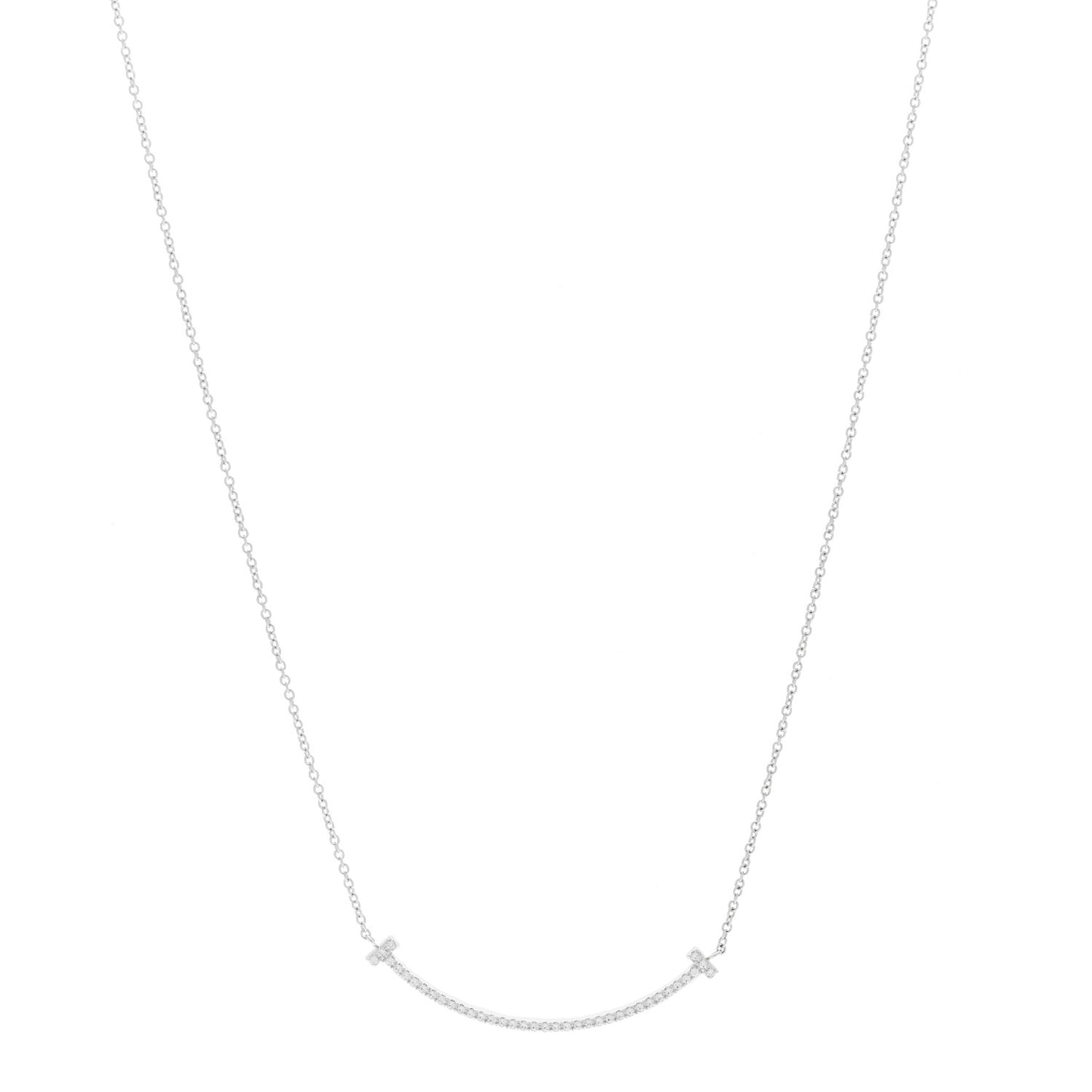 18K White Gold Diamond Small T Smile Pendant Necklace