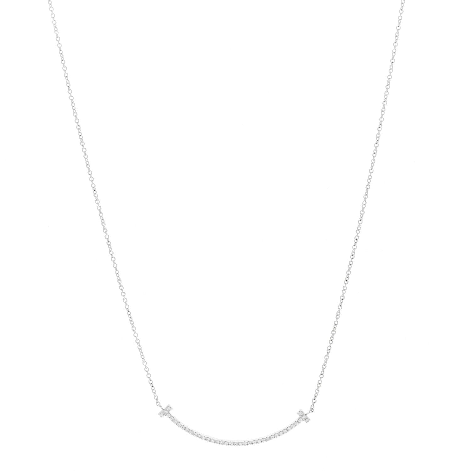 Tiffany 18K White Gold Diamond Small T Smile Pendant Necklace 1 of 6