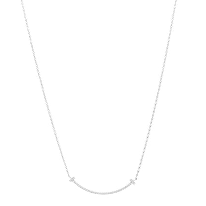 Tiffany 18K White Gold Diamond Small T Smile Pendant Necklace 1 of 6