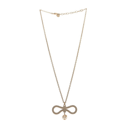 Christian Dior Metal Crystal Pearl CD Bow Necklace Gold 3 of 4