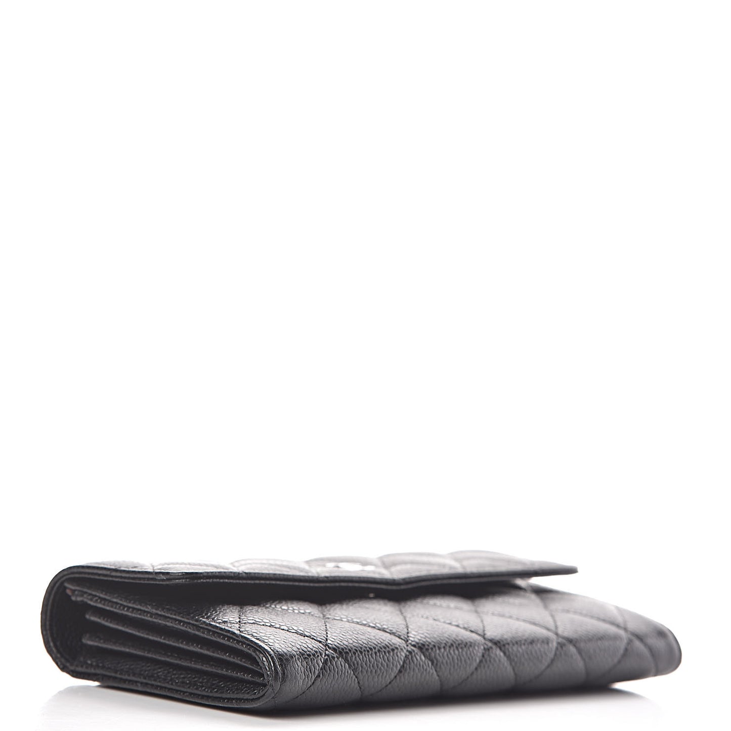 Caviar Quilted Large Gusset Flap Wallet Black