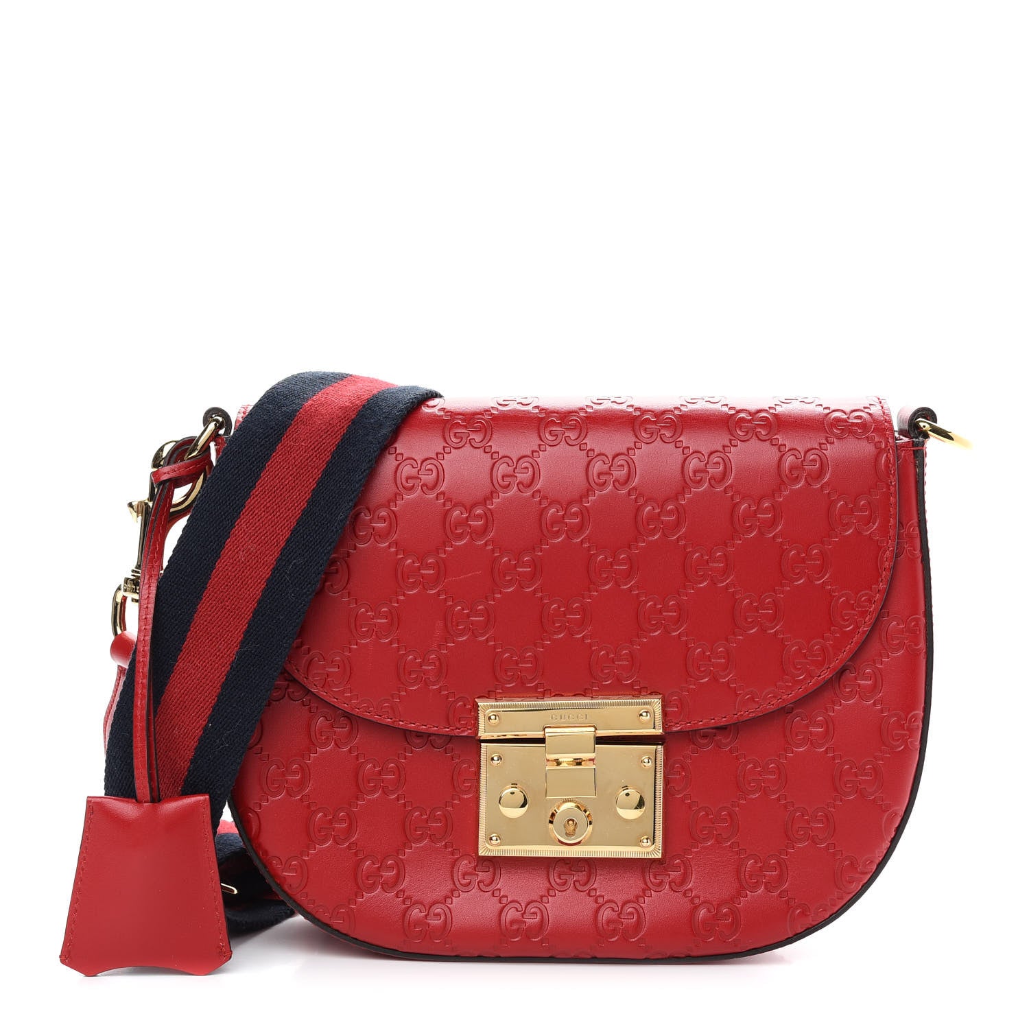 Gucci Guccissima Web Medium Padlock Messenger Shoulder Bag Hibiscus Red 1 of 11
