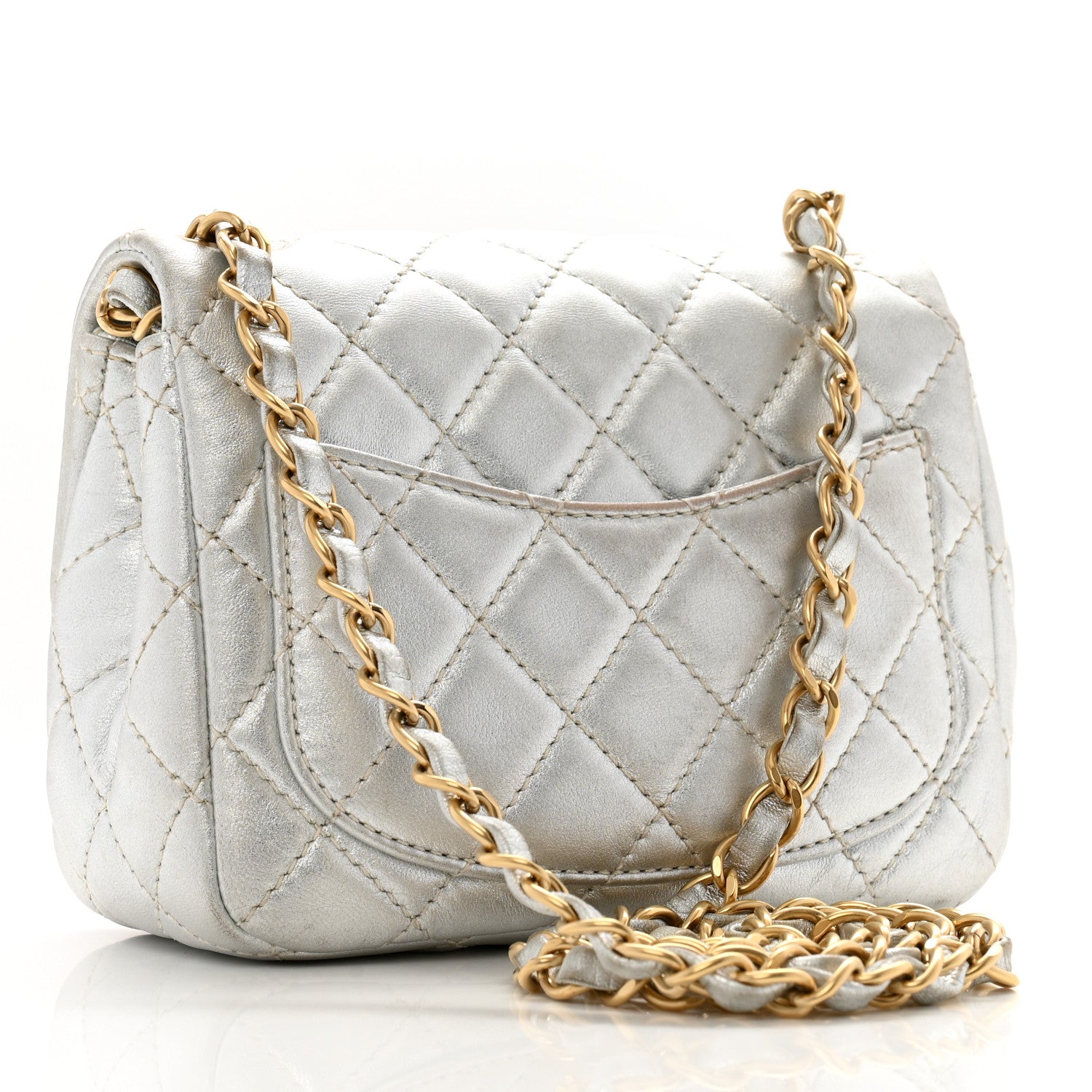 Chanel Metallic Lambskin Quilted Mini Square Flap Silver 3 of 13