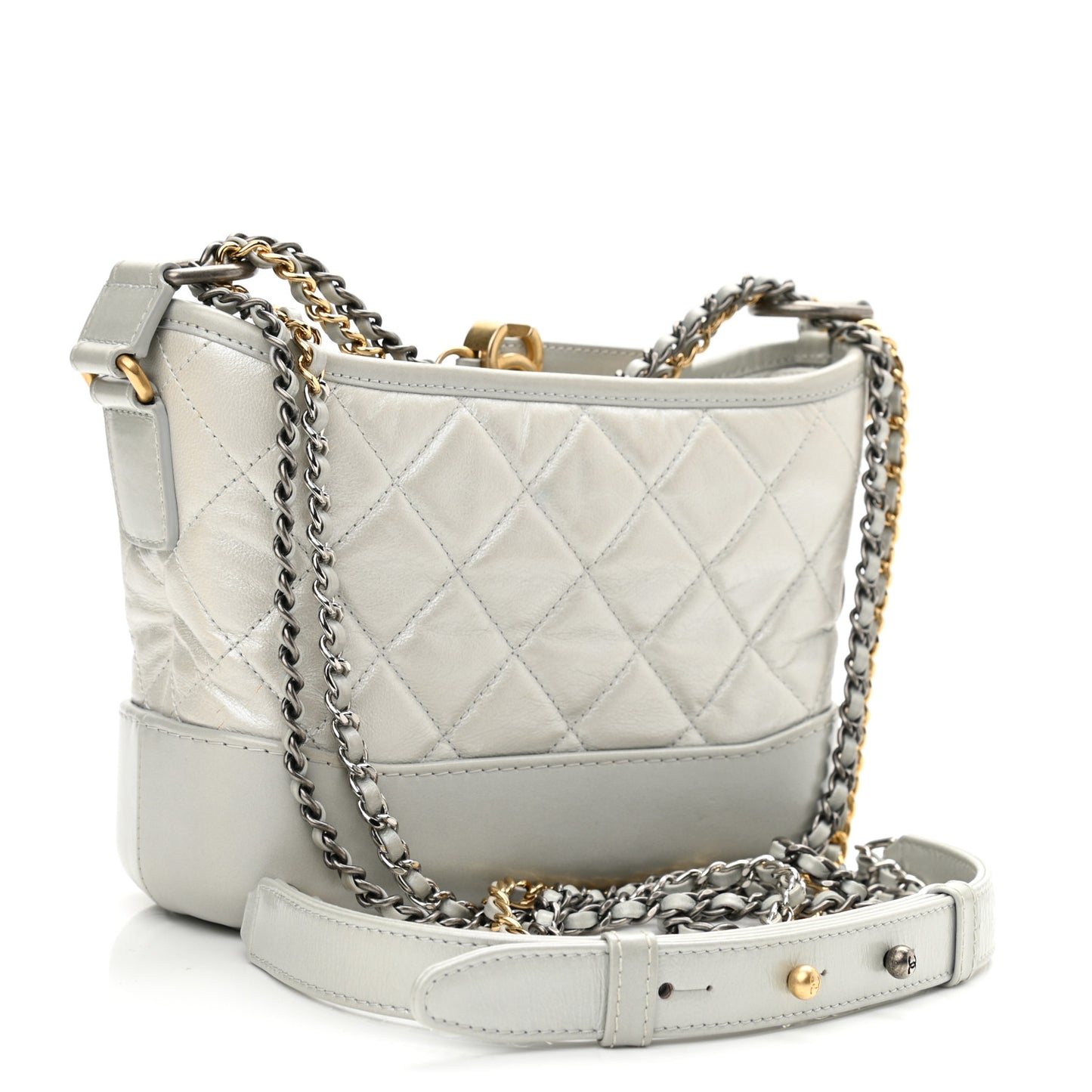 Metallic Aged Calfskin Quilted Small Gabrielle Hobo Silver