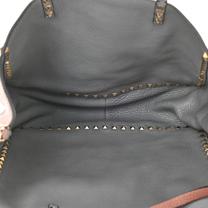 Valentino Garavani Grained Calfskin Medium Rockstud Reversible Tote Dark Rose Grey 8 of 22