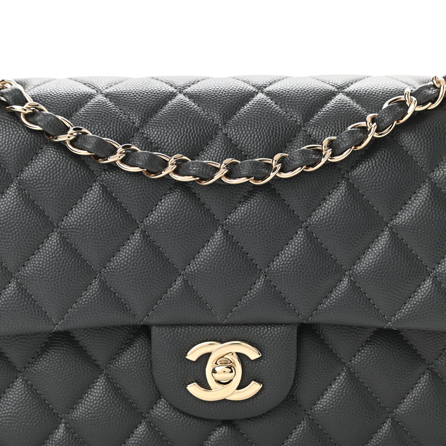 Caviar Quilted Medium Double Flap Dark Grey