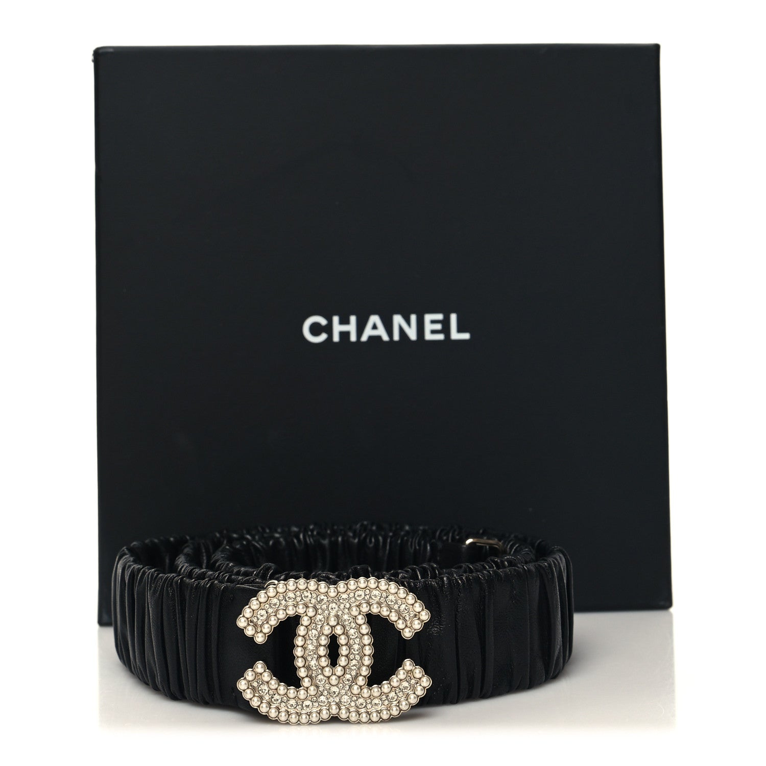 Chanel Lambskin Crystal Pearl CC Belt 95 38 Black 5 of 5