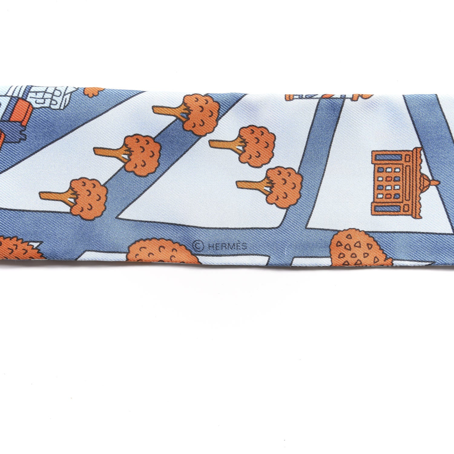Hermes Silk Les Nouveaux Amoureux de Paris Twilly Ciel Blue Jean Orange 3 of 5