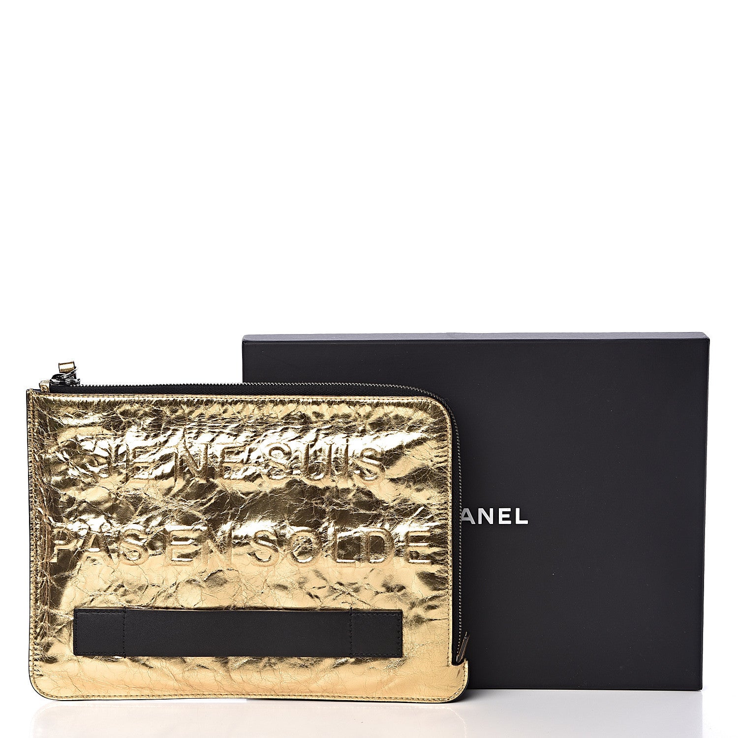 Chanel Metallic Lambskin Medium Je Ne Suis Pas En Solde Pouch Clutch Gold 8 of 9