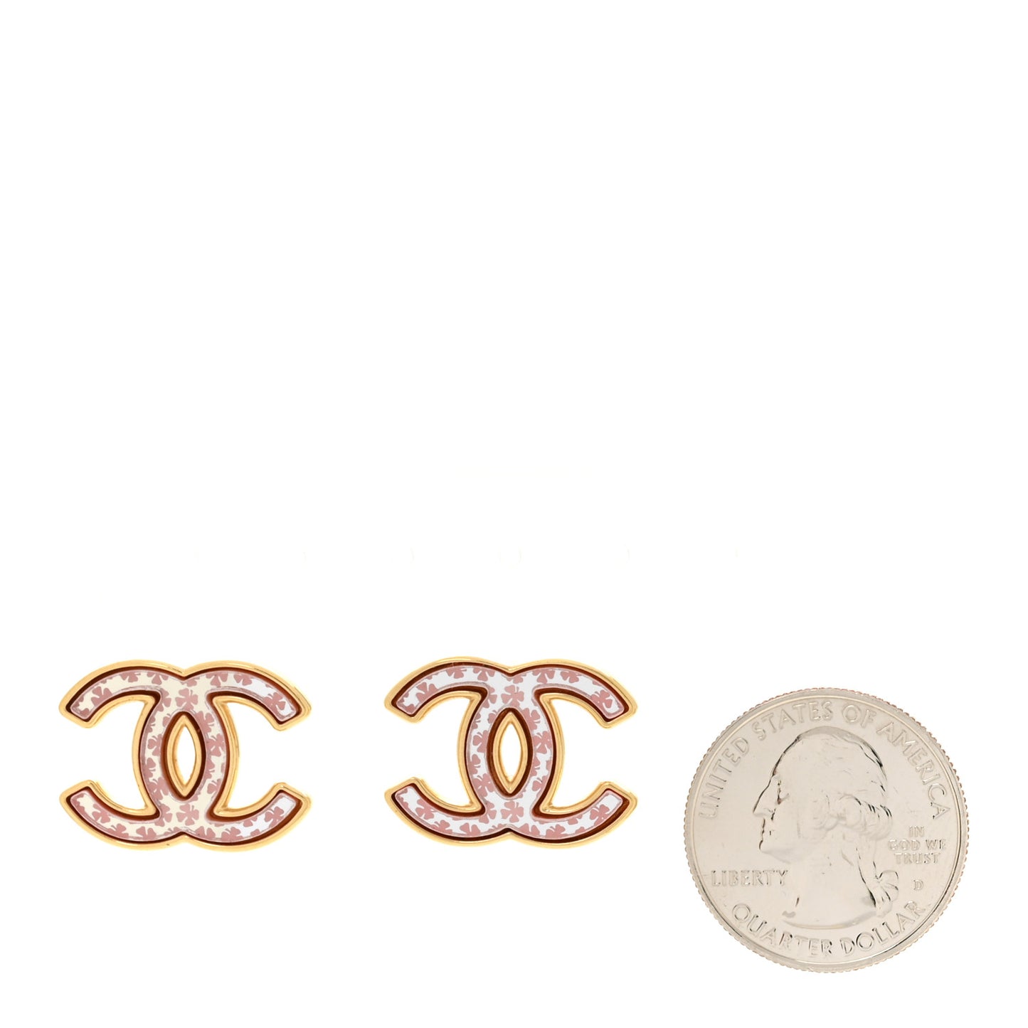 Metal Mirror CC Clover Earrings Gold Pink
