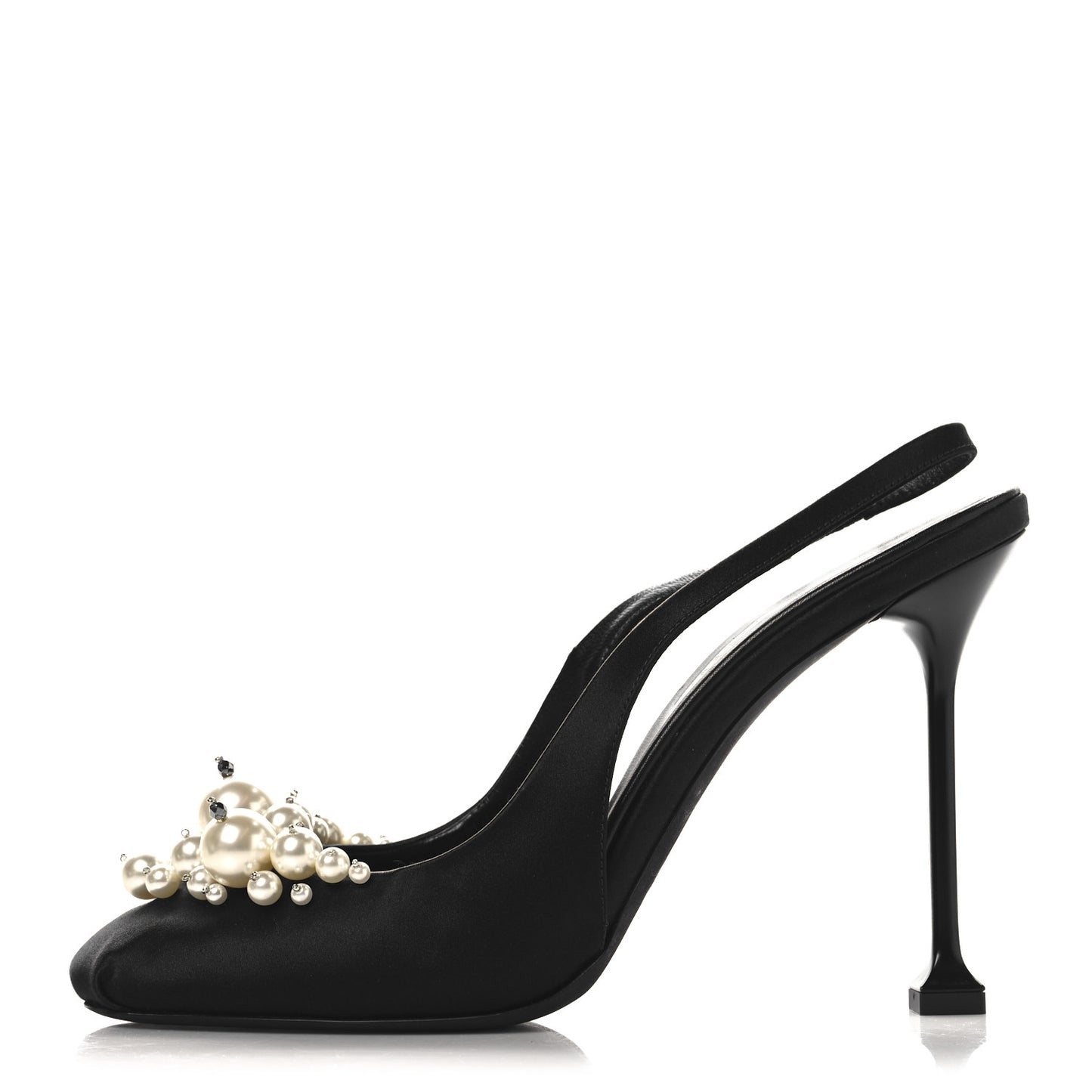 Satin Crystal Pearl Slingback Pumps 40 Black