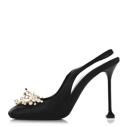 Miu Miu Satin Crystal Pearl Slingback Pumps 40 Black 1 of 9