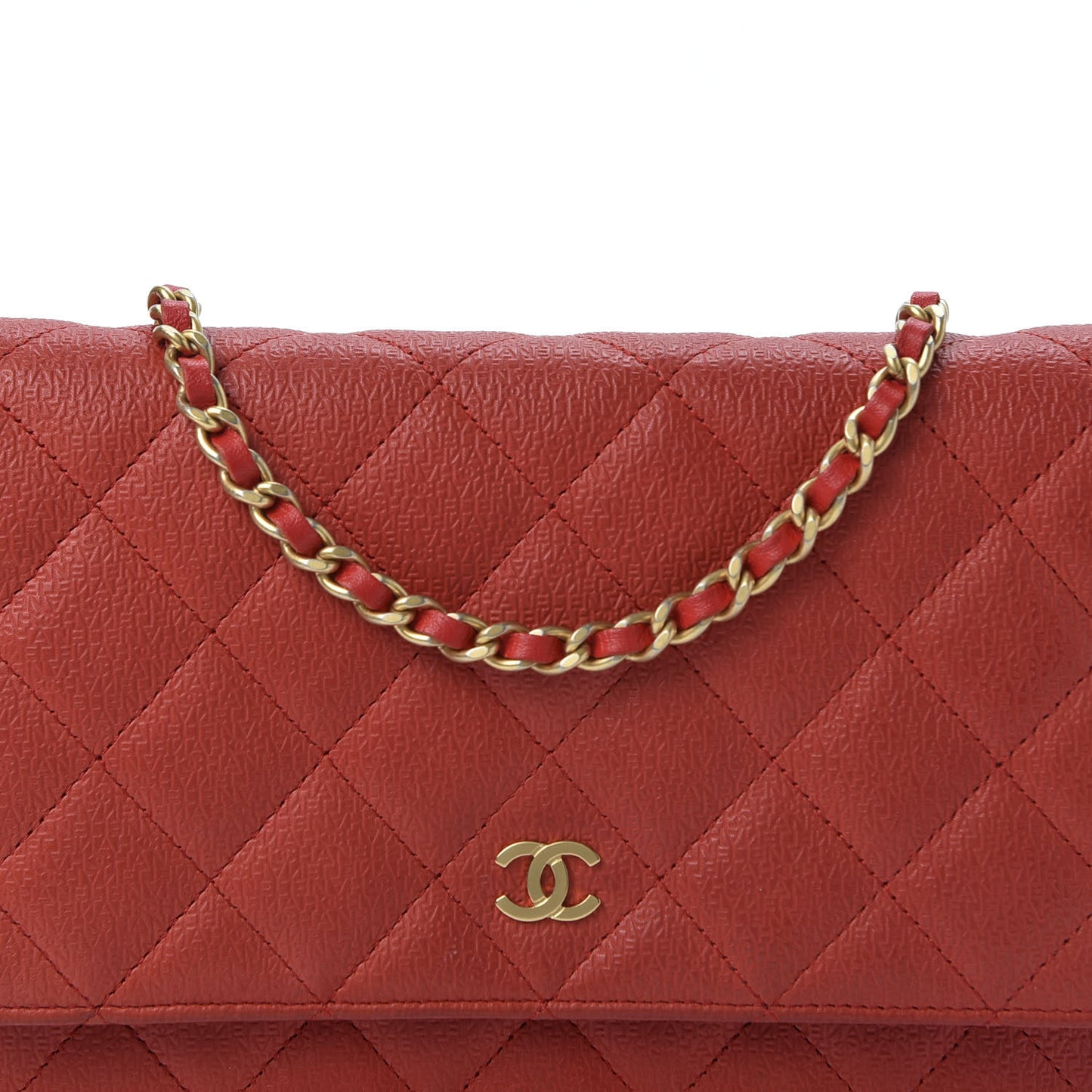 Letter Calfskin Embossed Quilted Wallet On Chain WOC Red