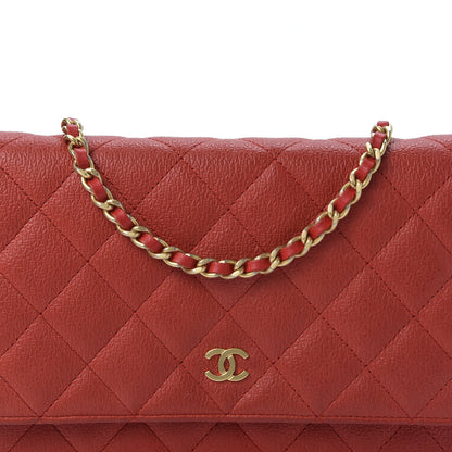 Chanel Letter Calfskin Embossed Quilted Wallet On Chain WOC Red 10 of 11