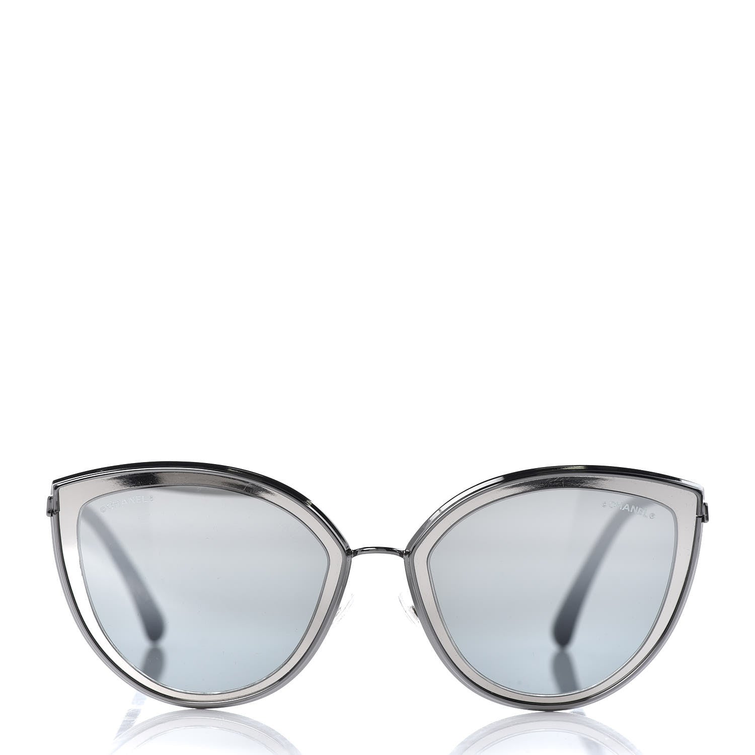 Chanel Metal Cat Eye Sunglasses 4222 Silver Black 2 of 8
