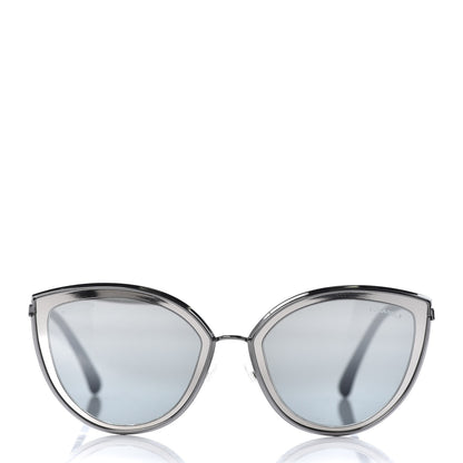 Chanel Metal Cat Eye Sunglasses 4222 Silver Black 2 of 8