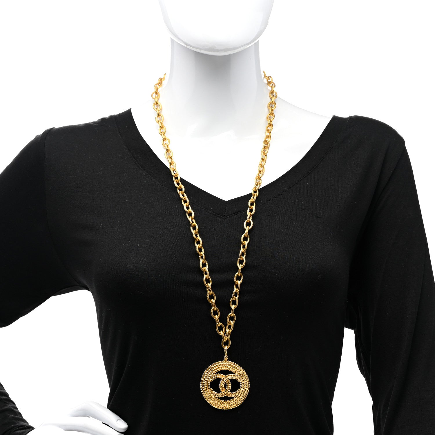 Chanel Metal CC Long Chain Pendant Necklace Gold 2 of 6