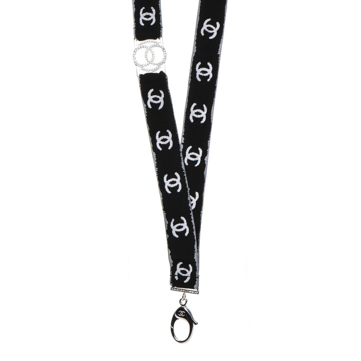 Crystal CC Lanyard Necklace Black Silver