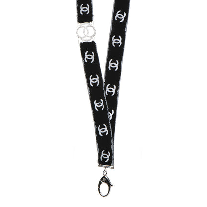 Chanel Crystal CC Lanyard Necklace Black Silver 1 of 6
