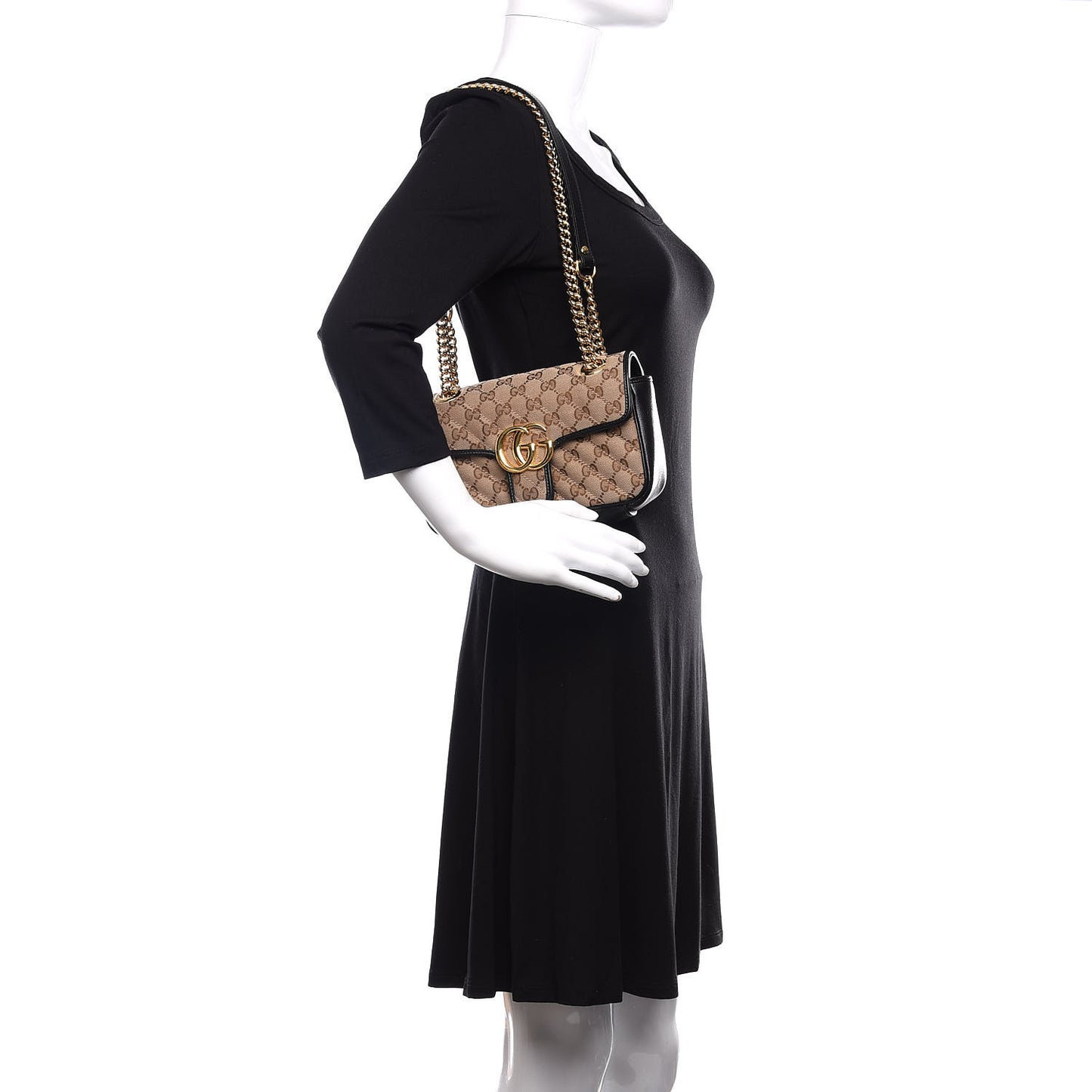 Monogram Matelasse Diagonal Mini GG Marmont Shoulder Bag Beige Black