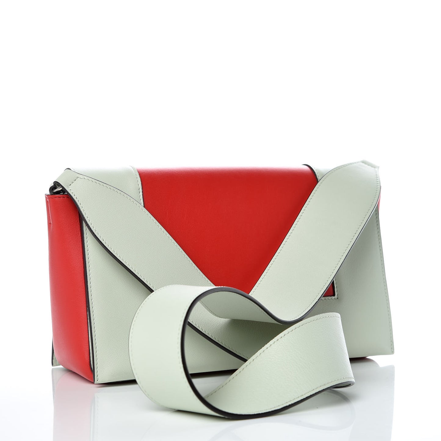 Shiny Smooth Calfskin Medium Frame Shoulder Bag Pastel Green Pop Red