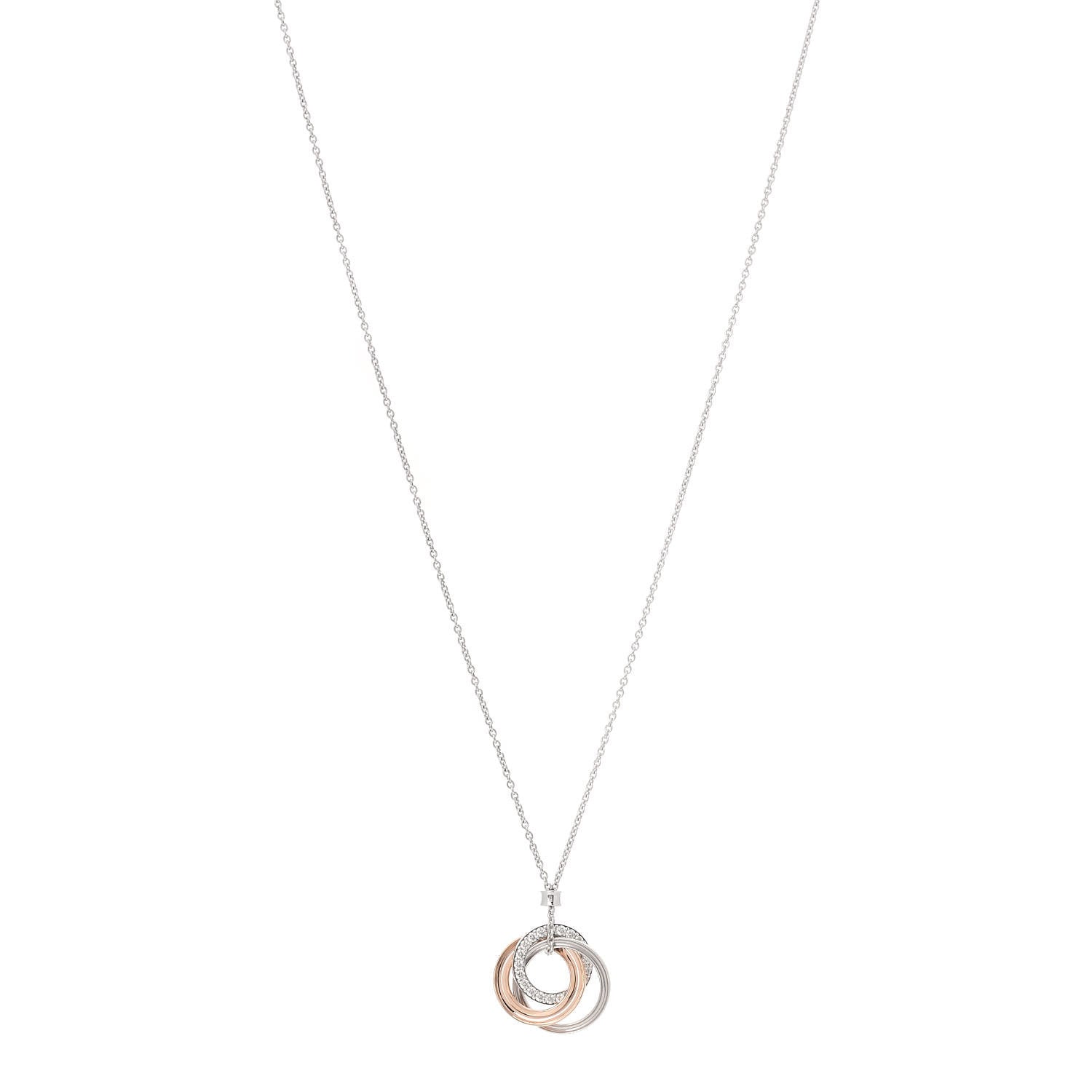 Tiffany 18K White Rose Gold Diamond 1837 Triple Interlocking Circles Pendant Necklace 1 of 5