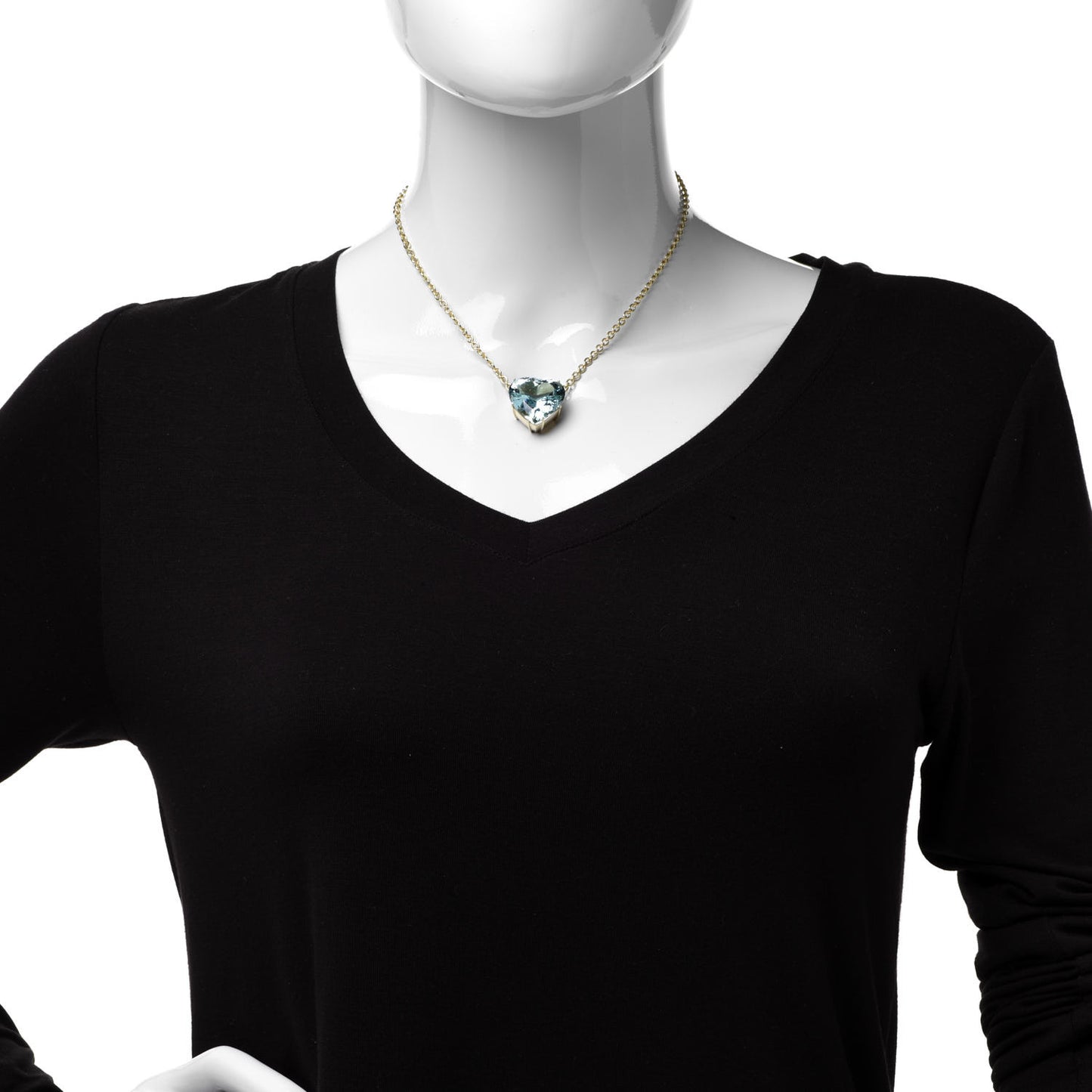 18K Yellow Gold Aquamarine Heart Pendant Necklace