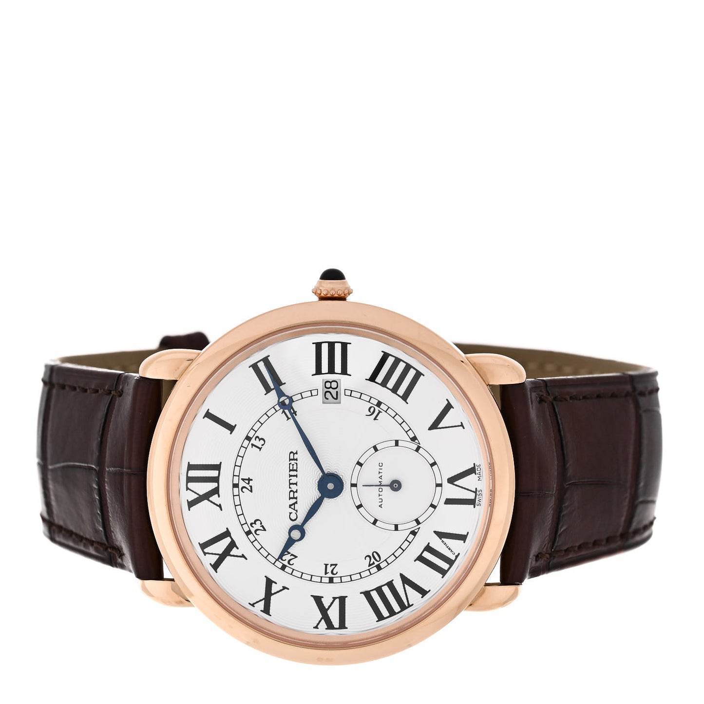 18K Pink Gold Alligator 40mm Ronde Louis Automatic Watch Brown