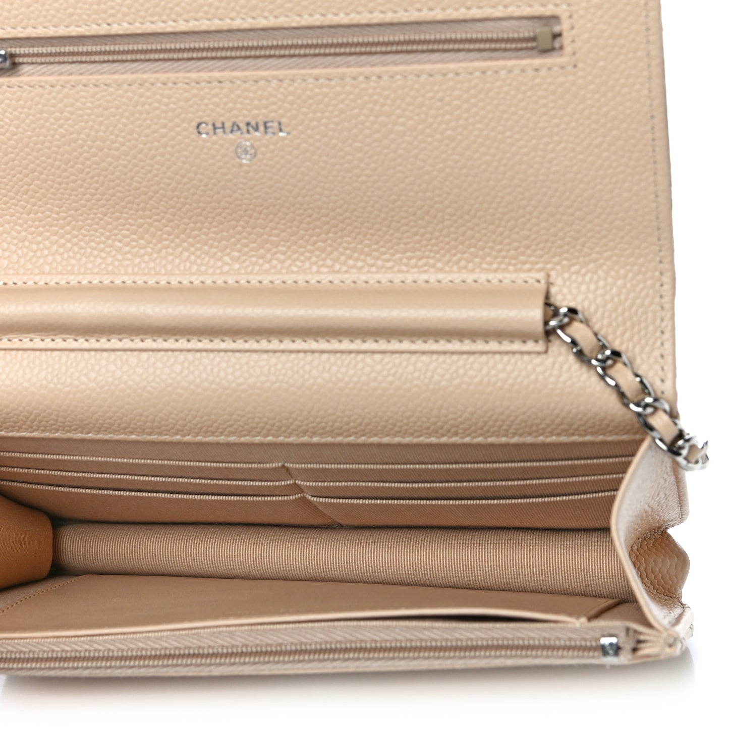 Caviar Quilted Wallet On Chain WOC Beige