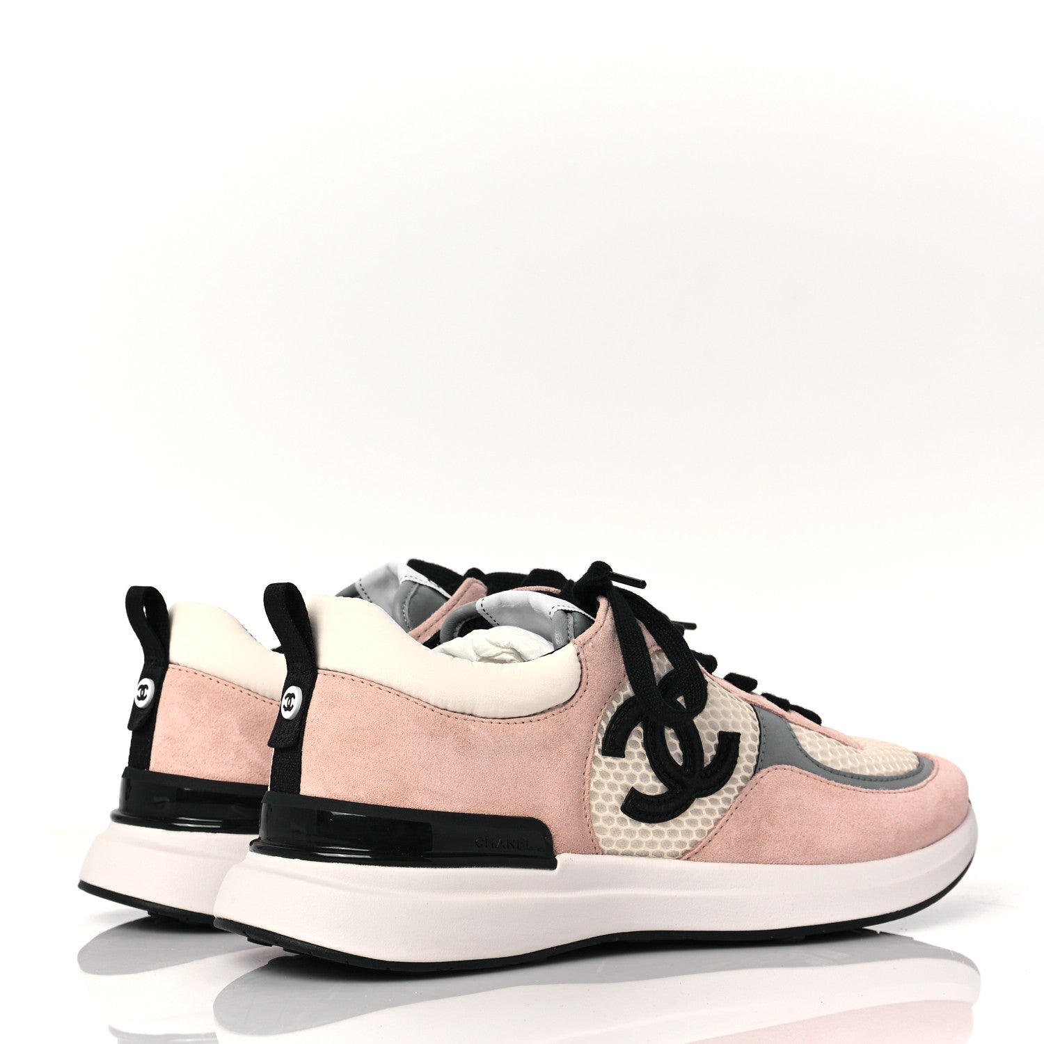 Chanel Mesh Suede Calfskin Grained Calfskin Womens CC Sneakers 41 Pink 4 of 7