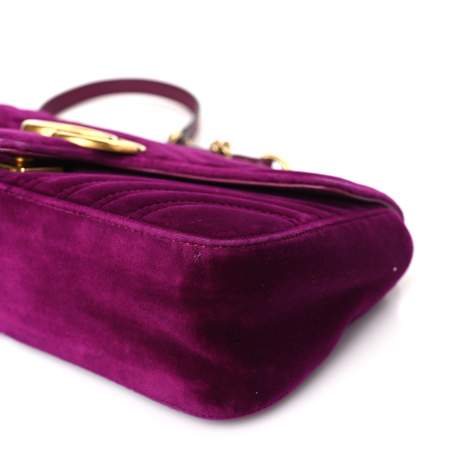 Velvet Matelasse Small GG Marmont Shoulder Bag Fuchsia Violet Cyclamen