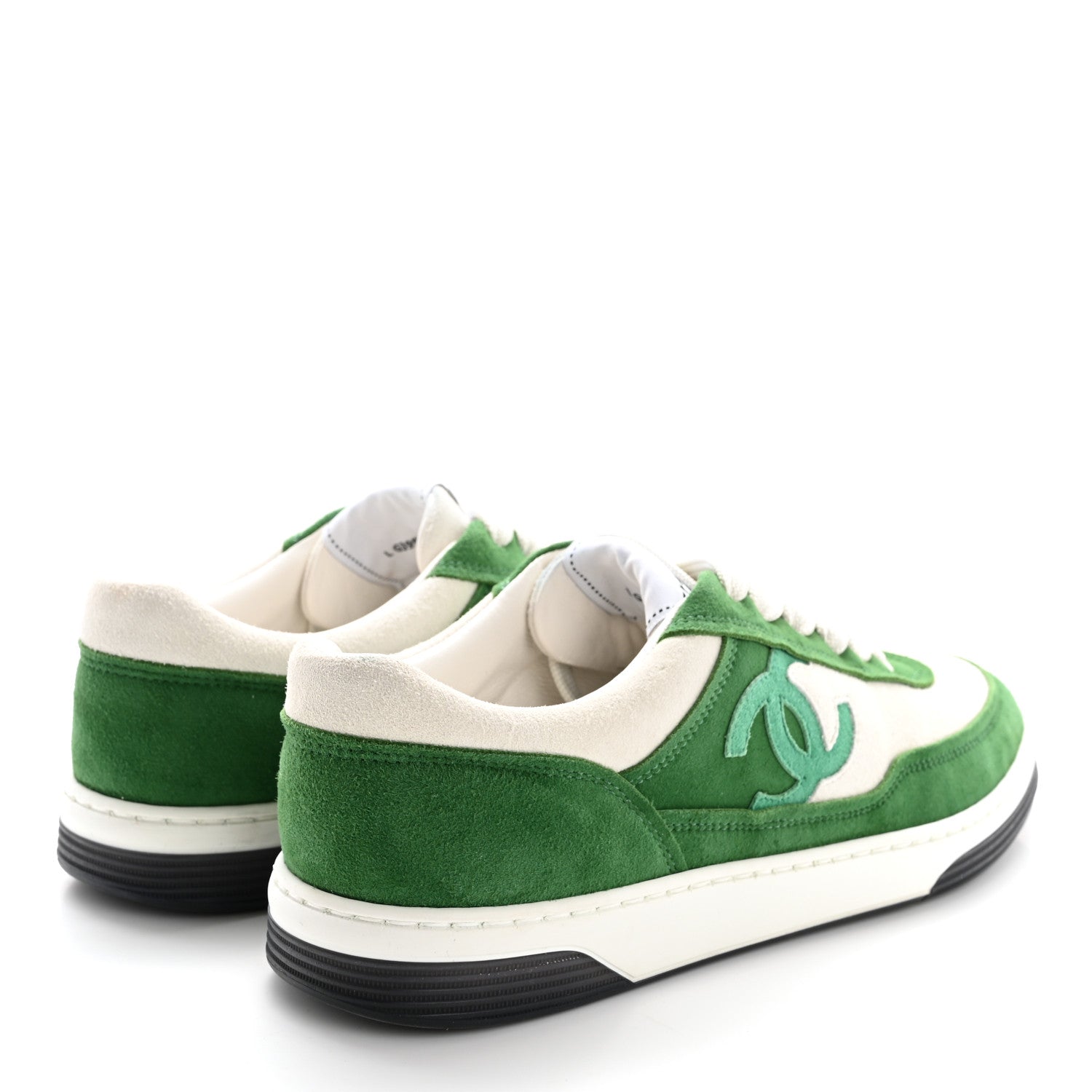 Chanel Suede Kidskin Womens CC Sneakers 39 White Green 4 of 11