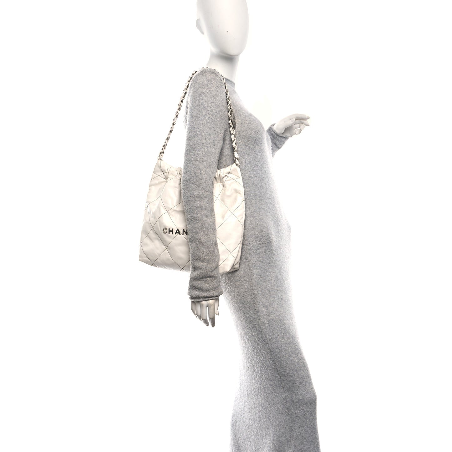 Shiny Calfskin Quilted Small Chanel 22 White Black