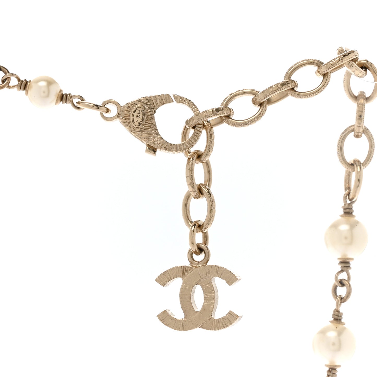 Crystal Baguette Pearl CC Cross Short Necklace Gold