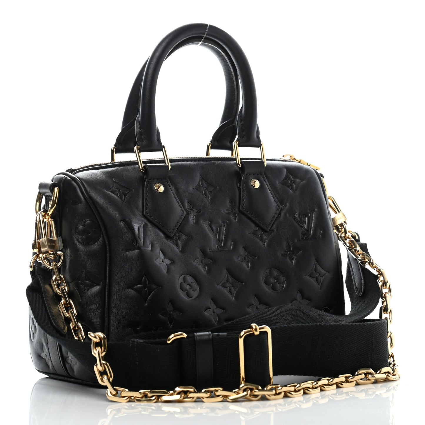 Lambskin Embossed Monogram Speedy 22 Bandouliere Black