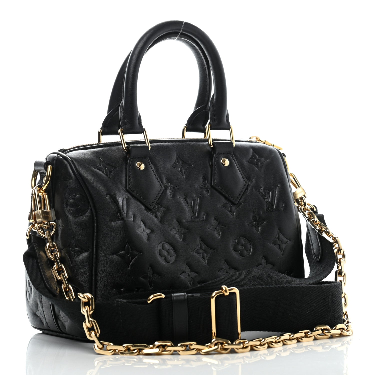 Louis Vuitton Lambskin Embossed Monogram Speedy 22 Bandouliere Black 3 of 9