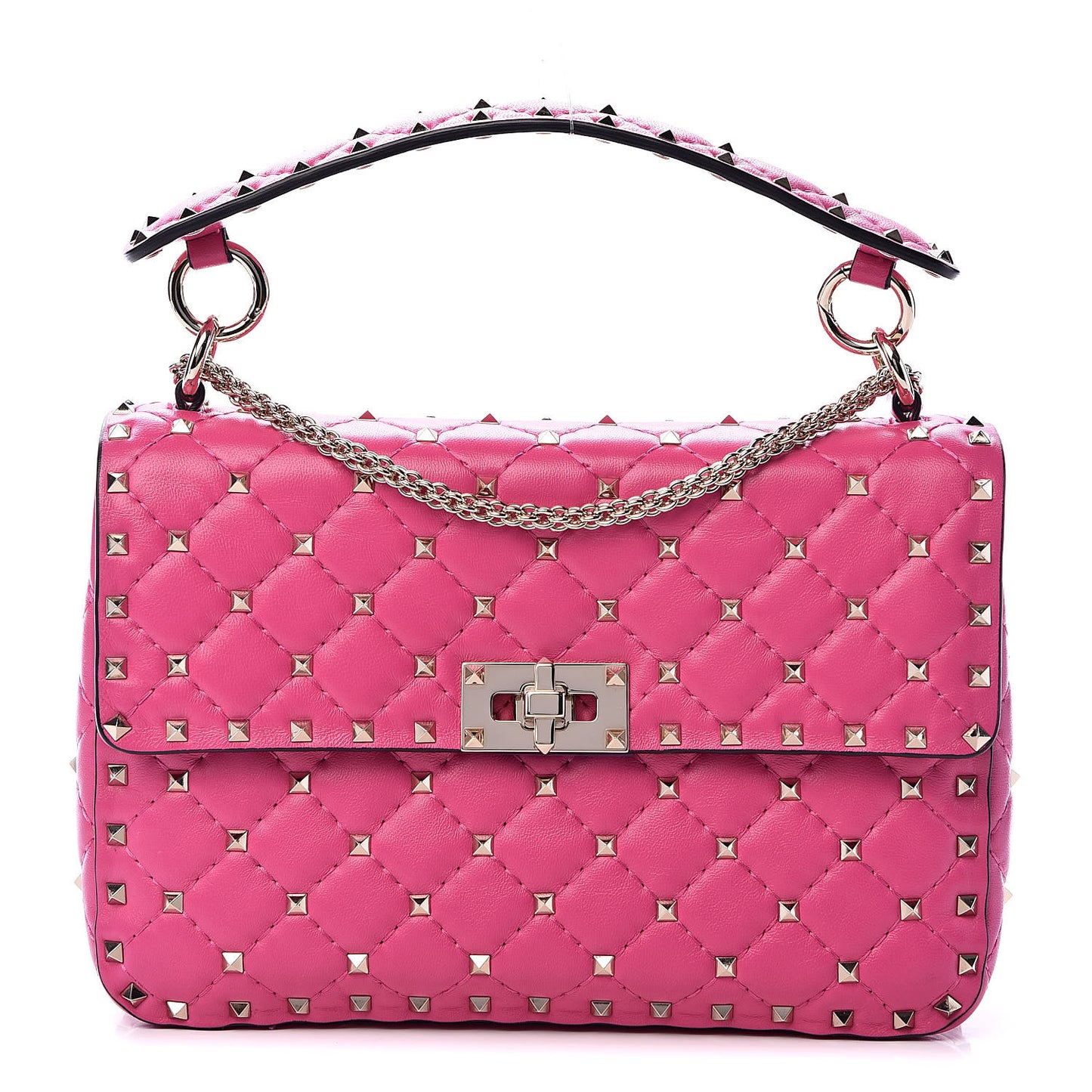 Nappa Medium Rockstud Spike Shoulder Bag Pink Orchid