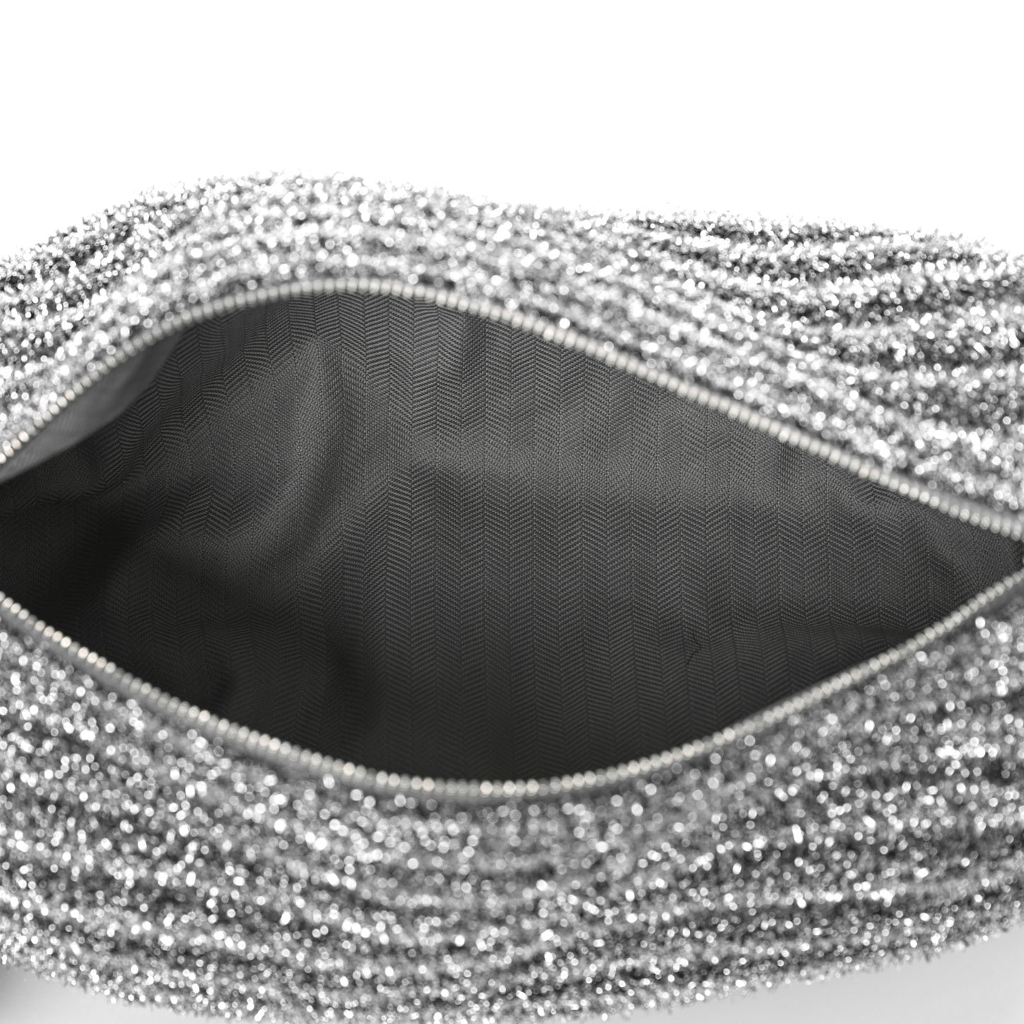 Metallic Lurex Pleated Bracelet Pouch Shoulder Bag Silver