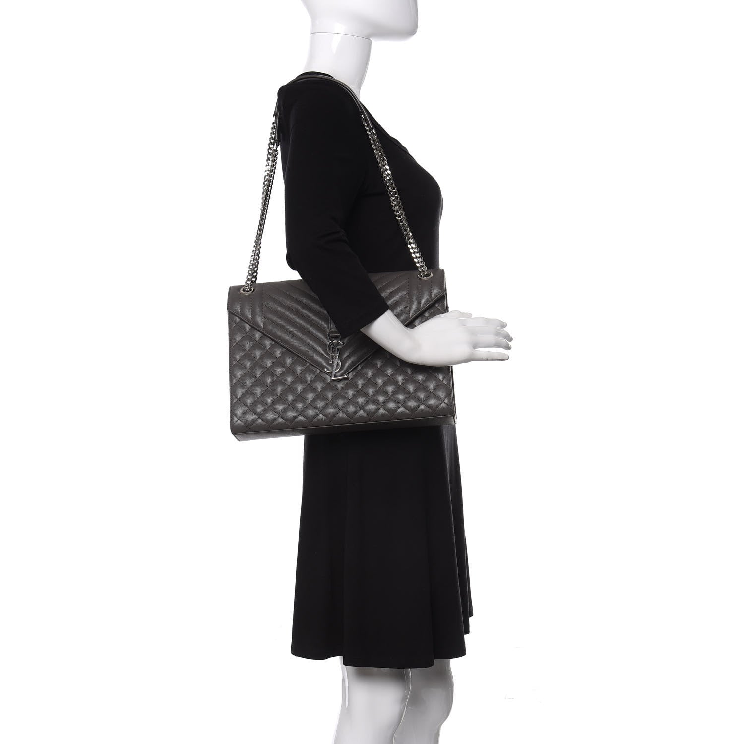 Saint Laurent Grain De Poudre Large Tri-Quilt Monogram Satchel Fog 2 of 10