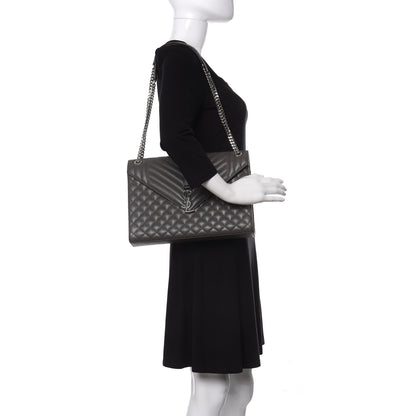 Saint Laurent Grain De Poudre Large Tri-Quilt Monogram Satchel Fog 2 of 10