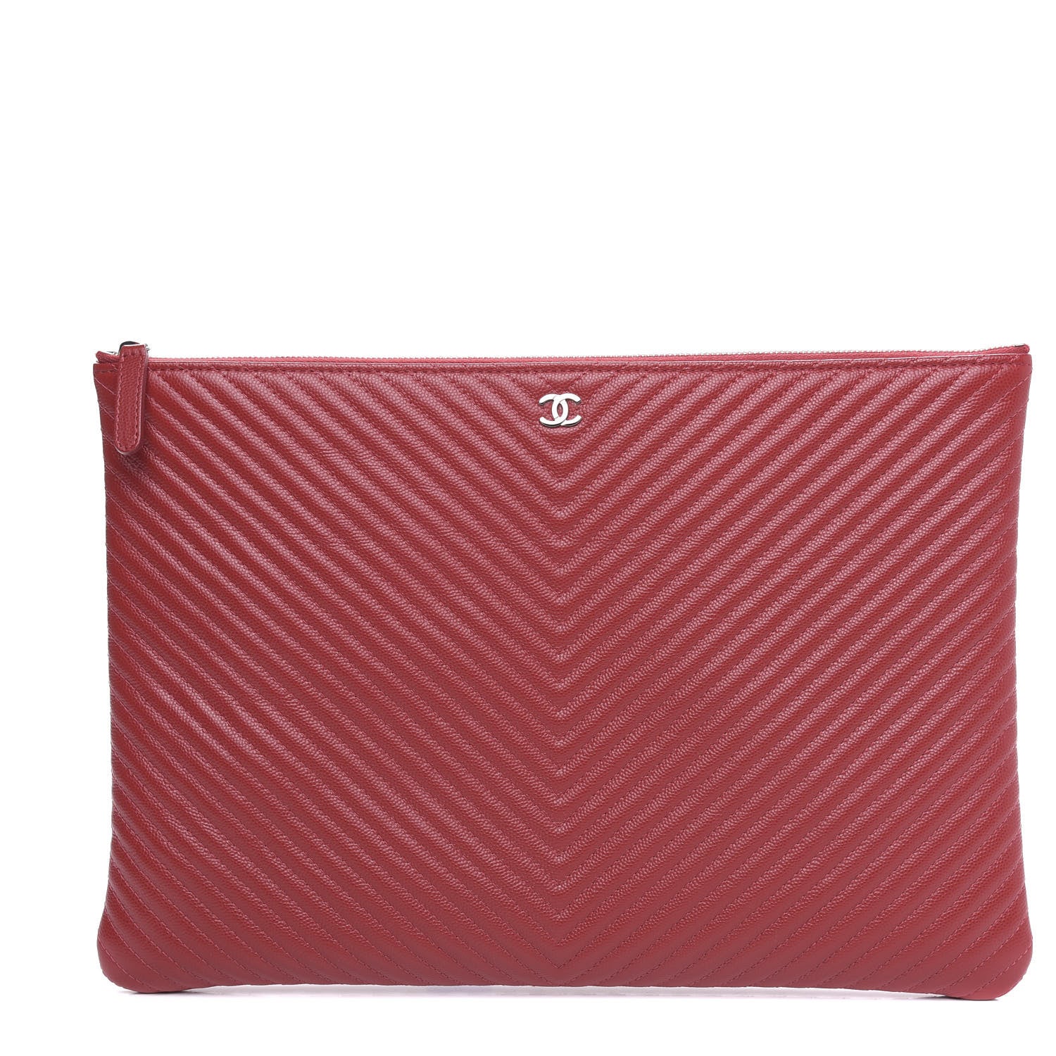Chanel Caviar Chevron Quilted Large Cosmetic Case Dark Red 1 of 10