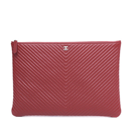 Chanel Caviar Chevron Quilted Large Cosmetic Case Dark Red 1 of 10