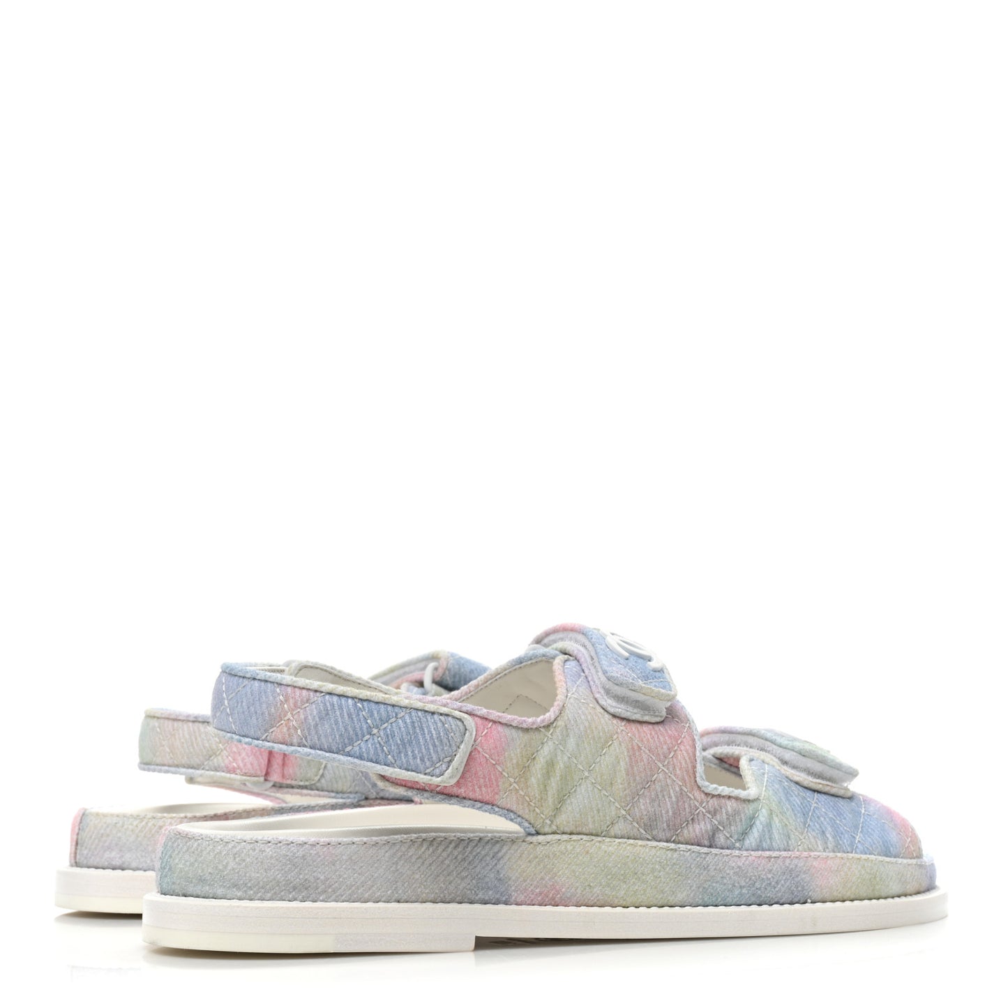 Printed Fabric Quilted Dad Sandals 39.5 Green Pink Blue