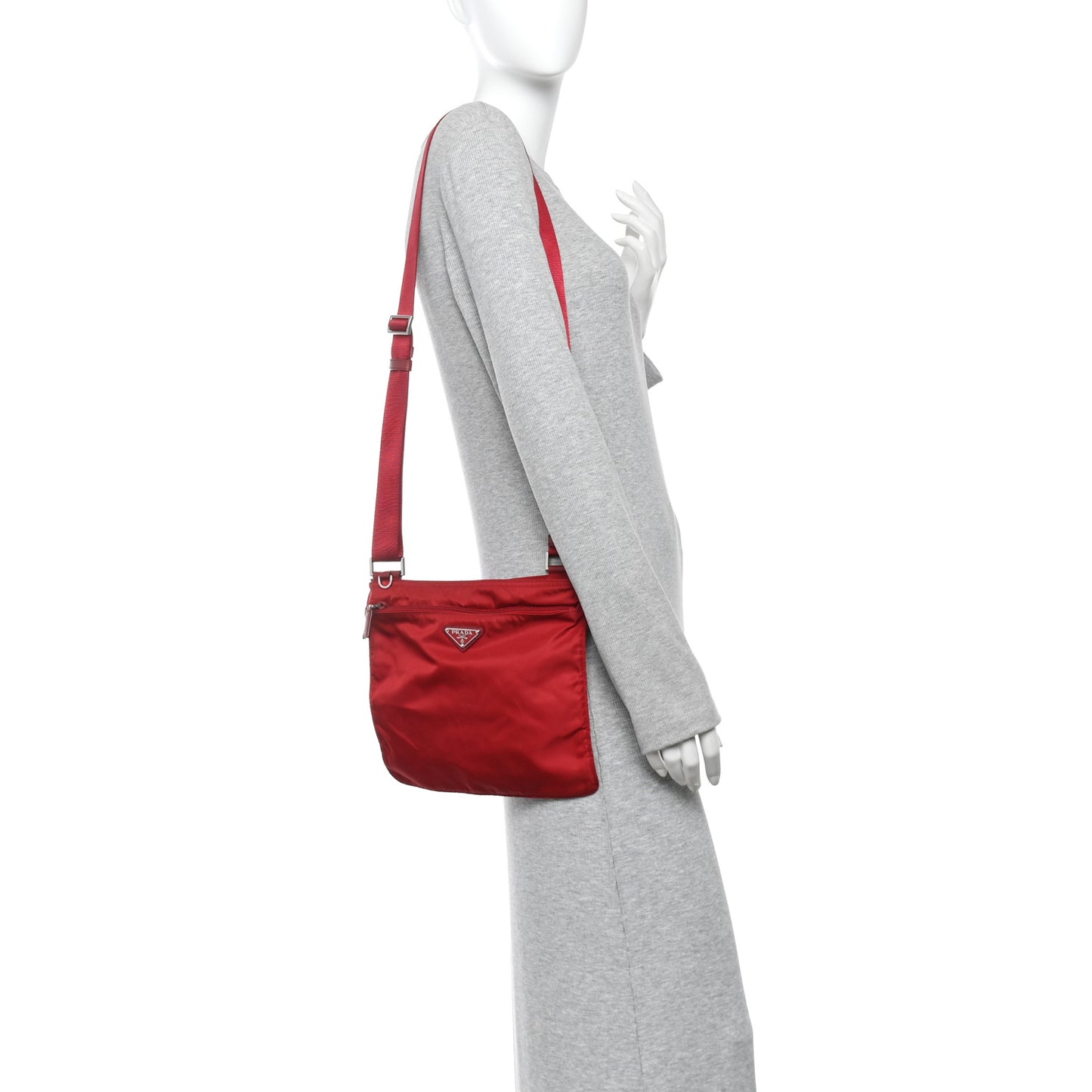 Nylon Vela Saffiano Flat Messenger Bag Rosso
